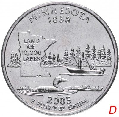 купить США 1/4 доллара (квотер, 25 центов) 2005 D "Штат Миннесота"