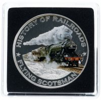 Купить Либерия 5 долларов 2011 "История железных дорог - поезд Flying scotsman", в футляре с сертификатом