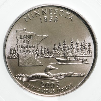 купить США 25 центов (квотер, 1/4 доллара, quarter dollar) 2005 "Миннесота (Minnesota)" в слабе PCGS MS68