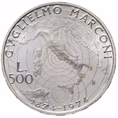 купить Италия 500 лир 1974 "100 лет со дня рождения Гульельмо Маркони"