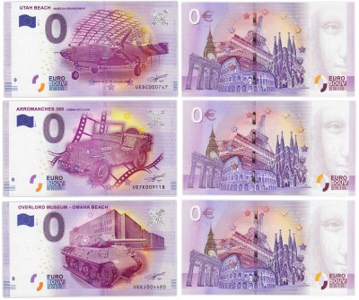 купить 0 евро (euro) набор из 3 банкнот 2016-2017 "Военная техника"