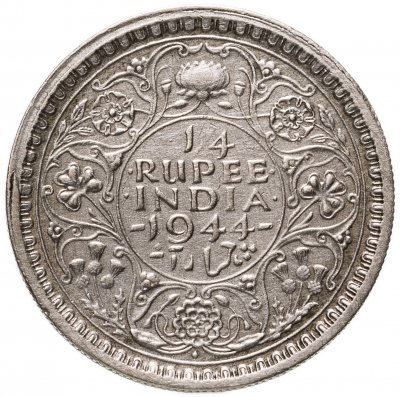 купить Индия (Британская) 1/4 рупии (rupee) 1944, знак монетного двора: "♦" - Бомбей