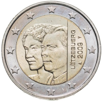 купить Люксембург 2 евро 2009 "90 лет со дня вступления на престол великой герцогини Шарлотты"
