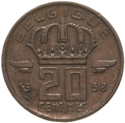 купить Бельгия 20 сантимов (centimes) 1953-1963 Надпись на французском - 'BELGIQUE', случайный год