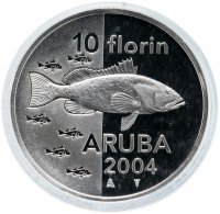 Купить Аруба 10 флоринов 2004 "Рыба"