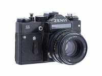 Купить Фотоаппарат "Зенит 11" с объективом "Гелиос-44М", в родном кожаном кофре, алюминиевый сплав, Красногорский механический завод, СССР, 1987 г.