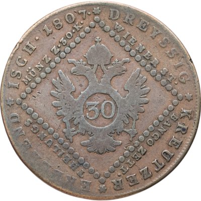 купить Австрия 30 крейцеров (kreuzer) 1807 A знак монетного двора "A" - Вена