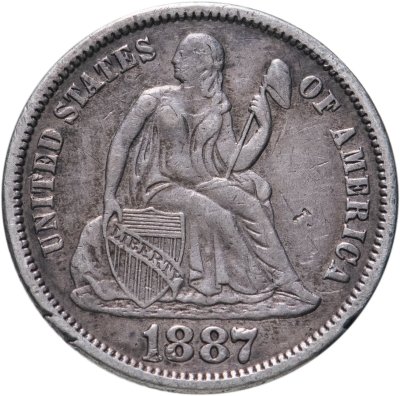 купить США 10 центов (дайм, one dime) 1887 Seated Liberty Dime Без отметки монетного двора