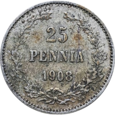 купить 25 пенни 1908 L, монета для Финляндии