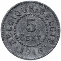 Купить Бельгия 5 сантимов (centimes) 1916