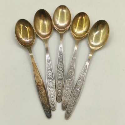 купить Набор чайных ложек на 5 персон, мНЦ (медь-никель-цинк), золочение, Кольчугинский завод цветных металлов, СССР, 1970-1990 гг.
