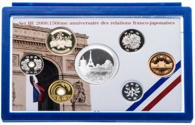 купить Япония набор из 7 монет 2008 Proof "150 лет Дружбы с Францией"