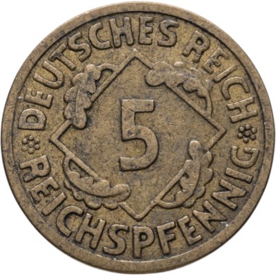 купить Германия 5 рейхспфеннигов (reichspfennig) 1925, знак монетного двора "A"— Берлин