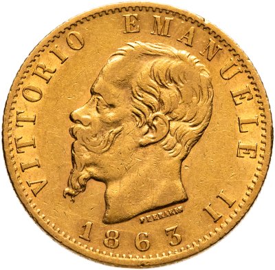 купить Италия 20 лир (lire) 1863 с портретом Виктора Эммануила II