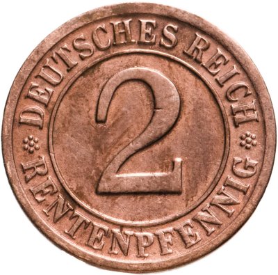 купить Германия 2 рейхспфеннига 1924, знак монетного двора "D" — Мюнхен