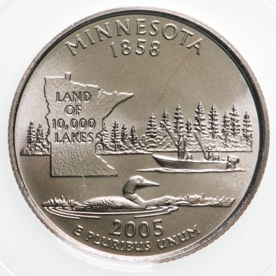 купить США 25 центов (квотер, 1/4 доллара, quarter dollar) 2005 "Миннесота (Minnesota)" в слабе PCGS MS68