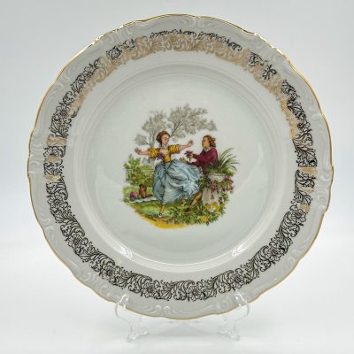 купить Блюдо с галантной сценой, фарфор, деколь, золочение, Winterling Marktleuthen Bavaria, Германия, 1960-1980 гг.