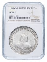 купить 1 рубль 1749 СПБ в слабе NGC MS61