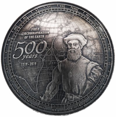 купить Самоа 2 доллара 2019 "400 лет кругосветному путешествию Магеллана" в футляре с сертификатом