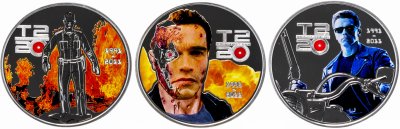 купить Острова Кука набор монет 5 долларов 2011 "Терминатор T2 Судный день", в футляре с сертификатом
