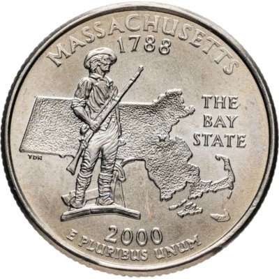 купить США 25 центов (квотер, 1/4 доллара, quarter dollar) 2000 P "Массачусетс", знак монетного двора: "P" - Филадельфия