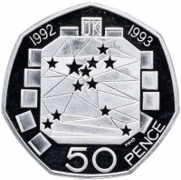 Купить Великобритания 50 пенсов 1992-1993 Proof пьедфорт в капсуле и футляре с сертификатом
