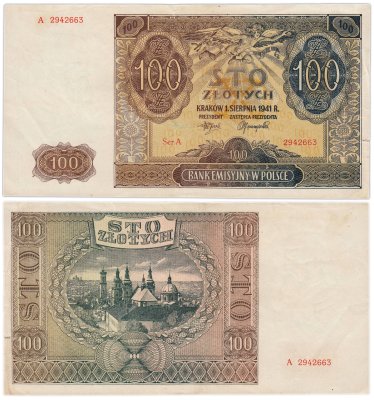купить Польша 100 злотых 1941 серия A