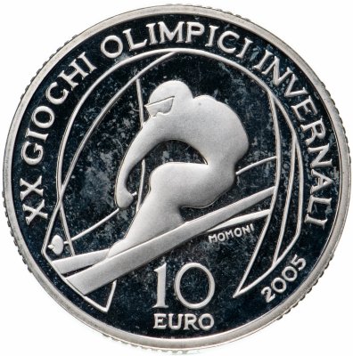 купить Италия 10 евро (euro) 2005 "XX зимние Олимпийские игры, Турин 2006 - Горнолыжный спорт"