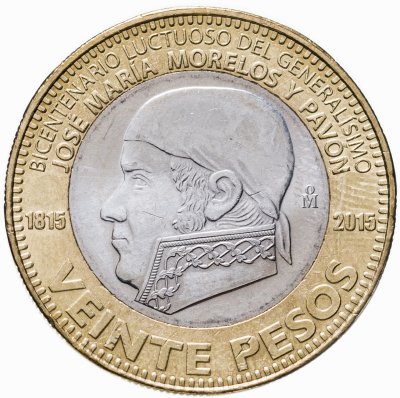 купить Мексика 20 песо (pesos) 2015 "200 лет со дня смерти Хосе Марии Морелоса"