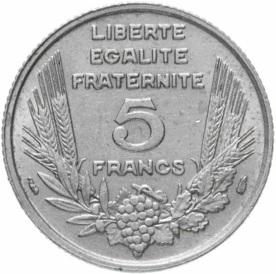 купить Франция 5 франков (francs) 1933 Женское лицо обращено вправо