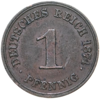 купить Германия 1 пфенниг 1874 G знак монетного двора: "G" - Карлсруэ