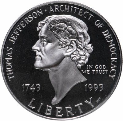 купить США 1 доллар 1993 "250 лет со дня рождения Томаса Джефферсона"