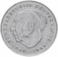 Купить Германия (ФРГ) 2 марки "Теодор Хойс, 20 лет Федеративной республике"