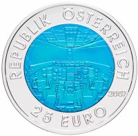 Купить Австрия 25 euro (евро) 2007 "100 лет австрийской авиации" в футляре с сертификатом
