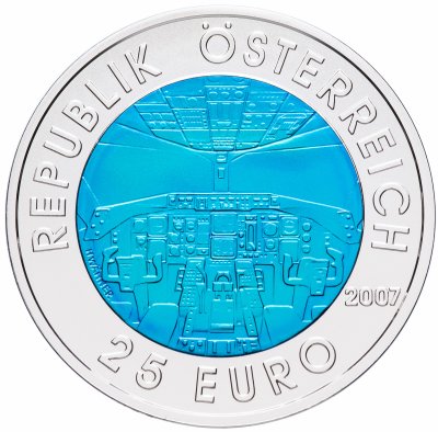 купить Австрия 25 euro (евро) 2007 "100 лет австрийской авиации" в футляре с сертификатом