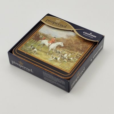 купить Набор подставок под стаканы с изображением сцен псовой охоты, на 6 персон, Pimpernel, дерево, пробка, Великобритания, 1990-2000 гг.
