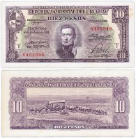 купить Уругвай 10 песо 1939 (Pick 37d) (Желтые пятна)
