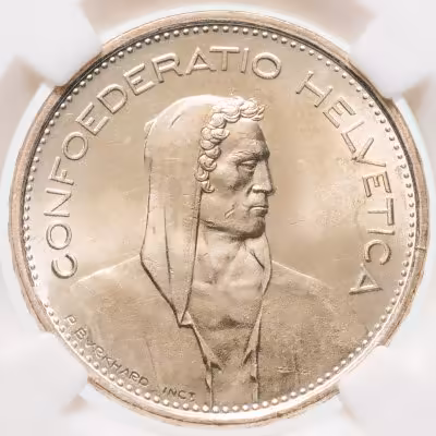 купить Швейцария 5 франков (francs) 1966 В в слабе ННР MS64