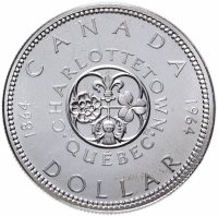 Купить Канада 1 доллар (dollar) 1964 "100 лет Шарлоттауну и Квебеку"