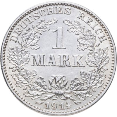 купить Германия 1 марка 1914 знак монетного двора: "G" - Карлсруэ в слабе Монетник.ру MS64