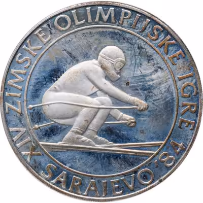 купить Югославия 500 динаров (динара, dinara) 1982 Proof XIV зимние Олимпийские игры 1984 в Сараево - скоростной спуск