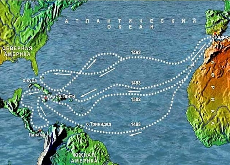 Маршруты экспедиций Христофора Колумба