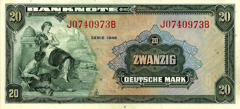 Банкнота 20 марок первой серии ФРГ