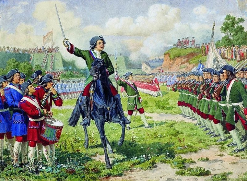 Петр I перед потешными войсками. Картина 1882 г.