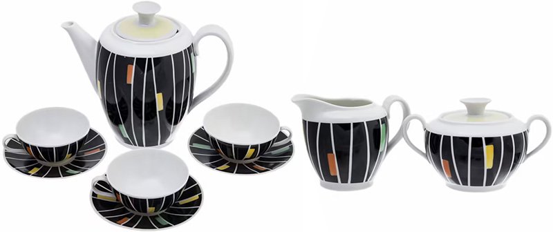 Сервиз кофейный с геометрическим декором на 3 персоны (9 предметов), фарфор (1960-1980 гг.)