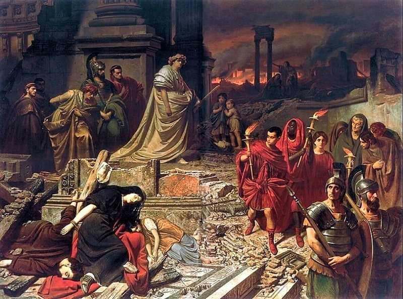 Нерон наблюдает за пожаром Рима. Картина 1861 г.