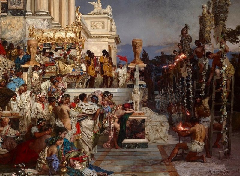 Нерон наблюдает за казнью христиан. Фрагмент картины 1876 г.
