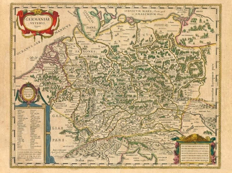 Карта Германии 1645 г., составленная по данным Тацита