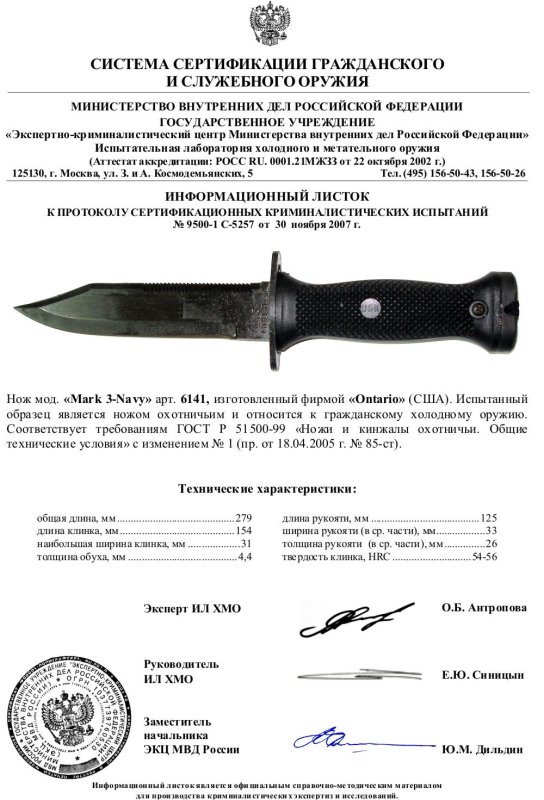 Нож нескладной Ontario «6141 Mark 3-Navy»