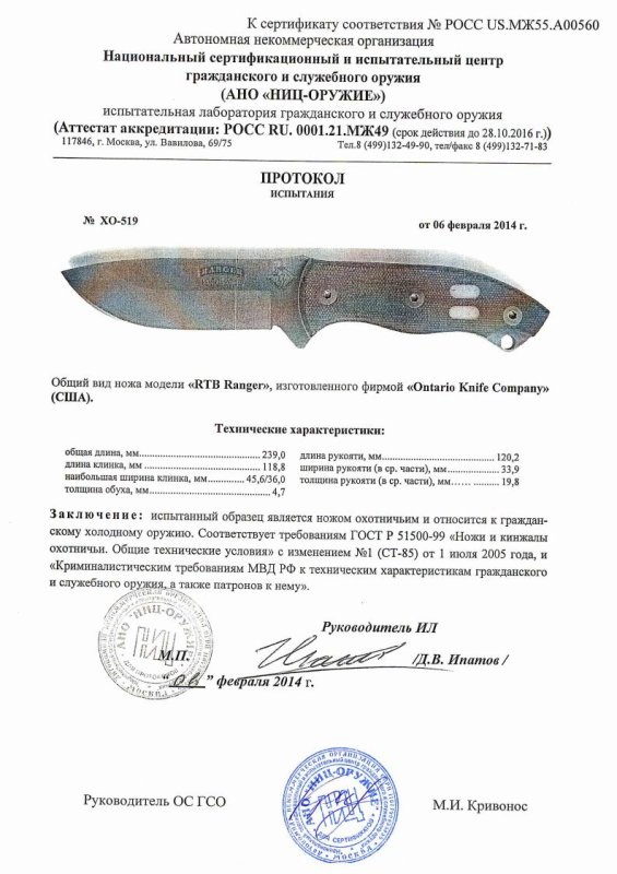 Нож нескладной Ontario «RTB Ranger»